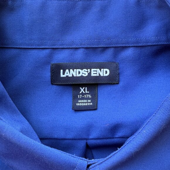Lands End Blue Short Sleeve Button-Down Shirt Mens XL Regular Fit 100% Cotton - Picture 6 of 8